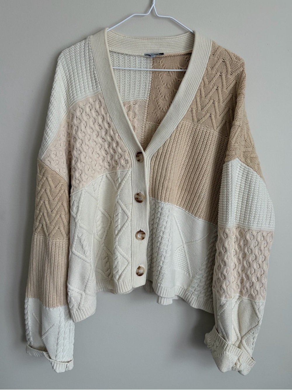 Oversized Rails Patchwork Cream and Tan Button Up Cardigan Women’s XL